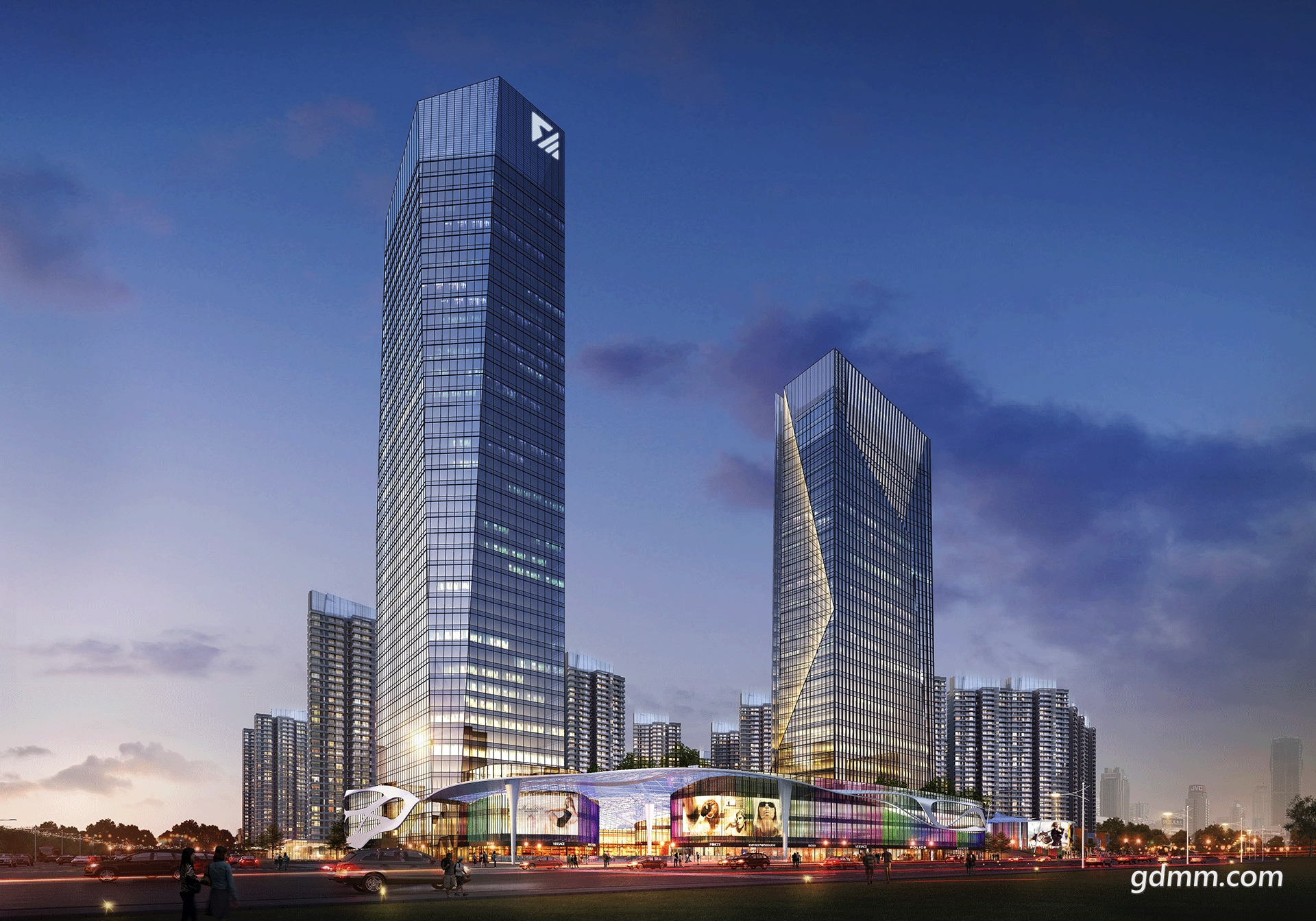 飞鹏海岸城200m地标综合体高楼建筑群效果图