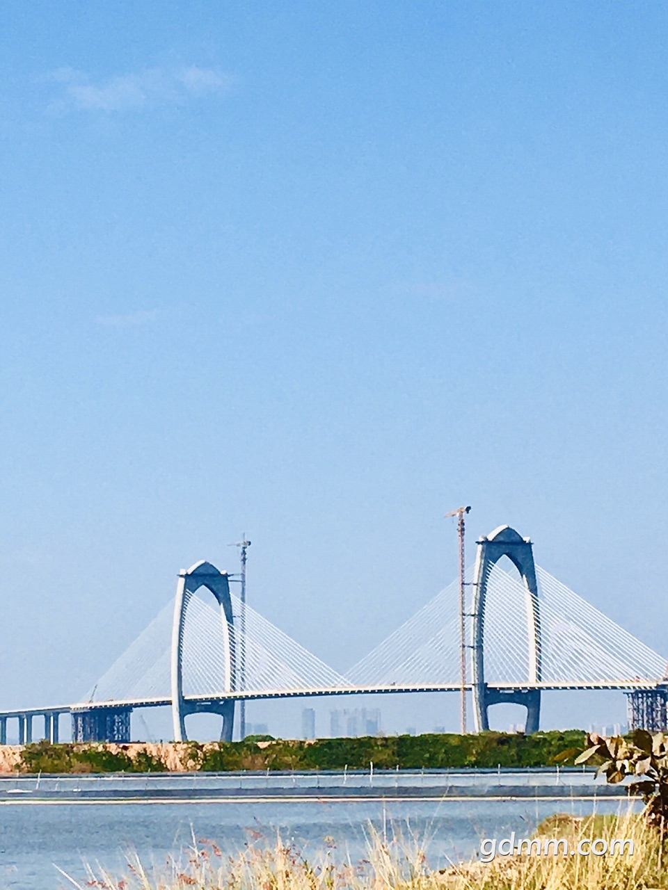 水东湾跨海大桥为了能在年底前顺利通车工人们正在日夜不停地加紧施工