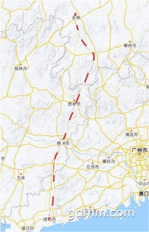 永茂高铁路线走向推测: 永州零陵双牌宁远蓝山贺州苍梧梧州岑溪信宜