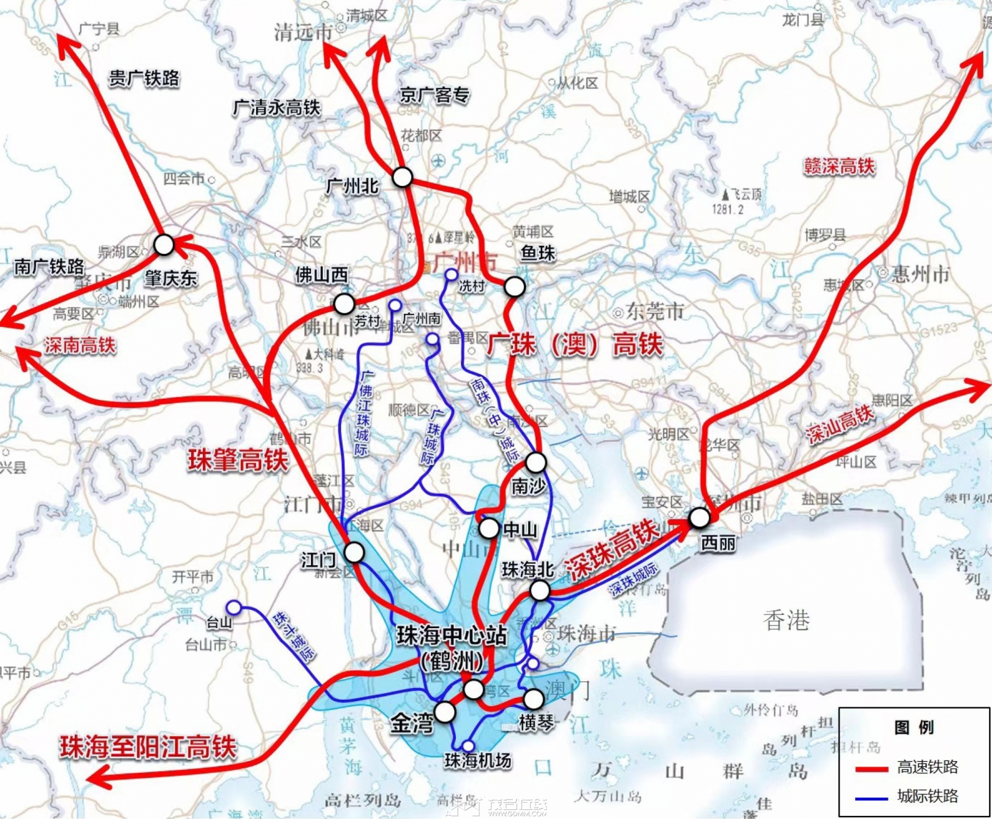 粤西地区对外高铁通道示意图,茂名高铁路在何方?